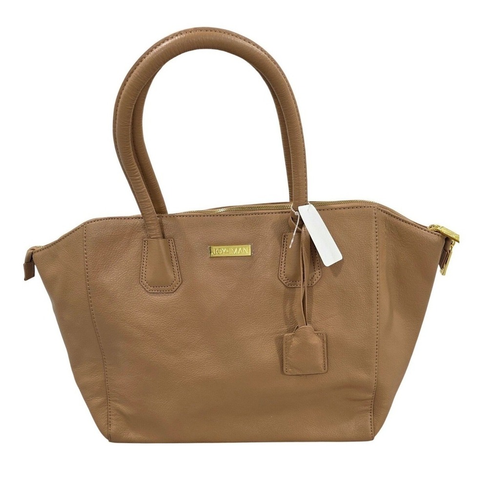 Joy &iman Top Handle Shoulder Bag Tan‎ Leather Zip Top Organizer